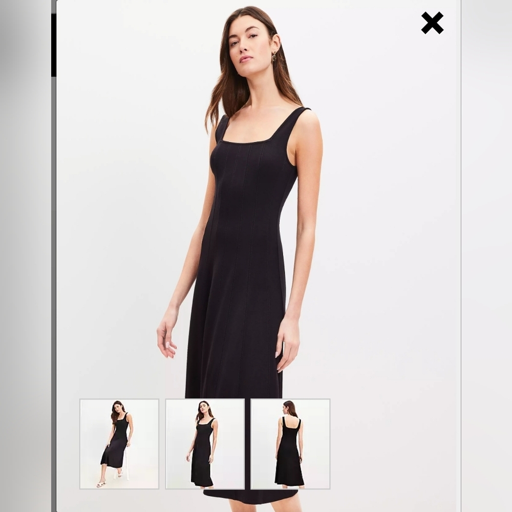 LOFT Black Ponte Seamed Flare Midi Dress - 16 TALL